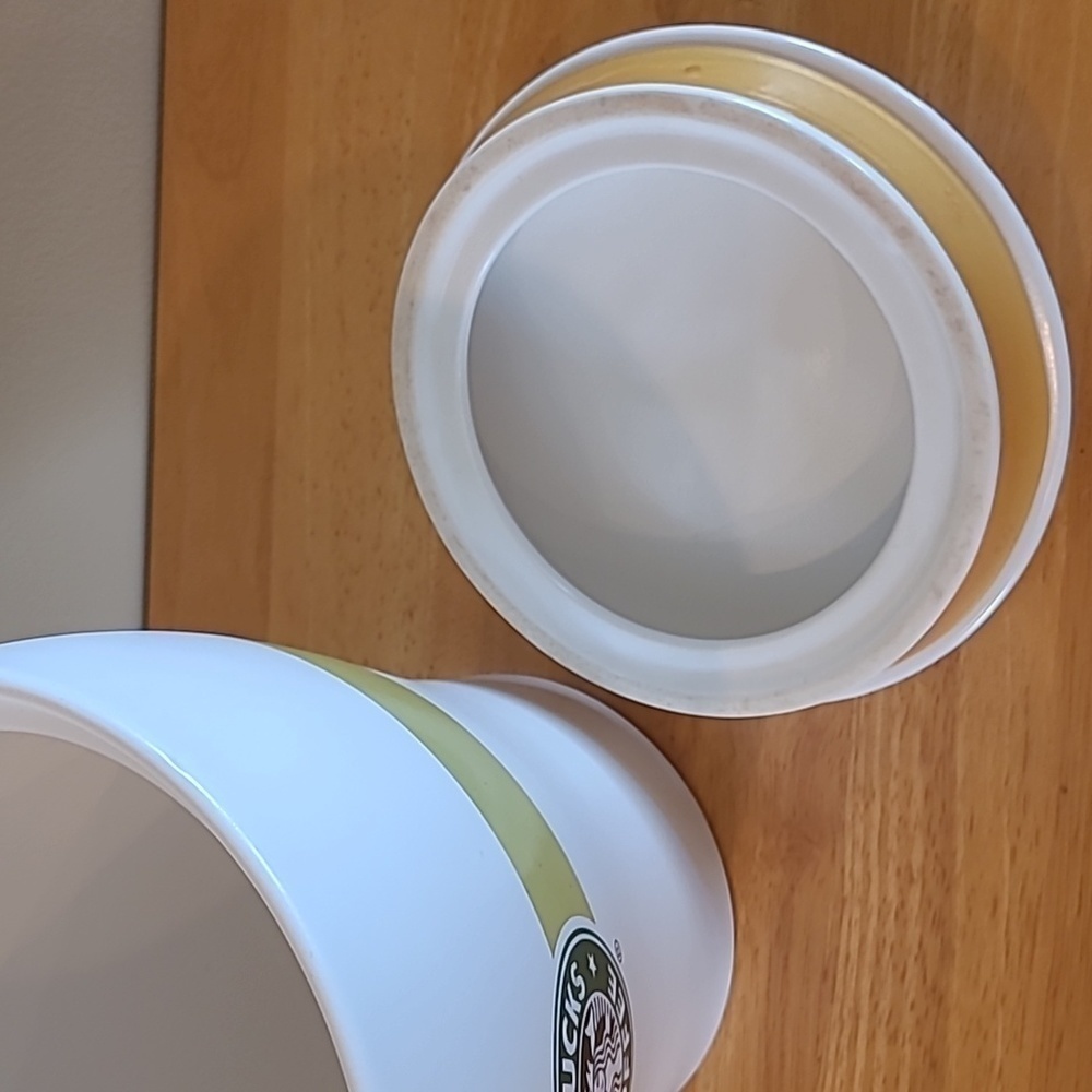 STARBUCKS Retired Ceramic Coffee Canister/Cookie Jar, Lime Green Stripe And Logo - Picture 7 of 12